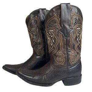 Ausente Women’s Size 9 Western Cowboy Boots Brown Lizard Embossed Leather Mexico